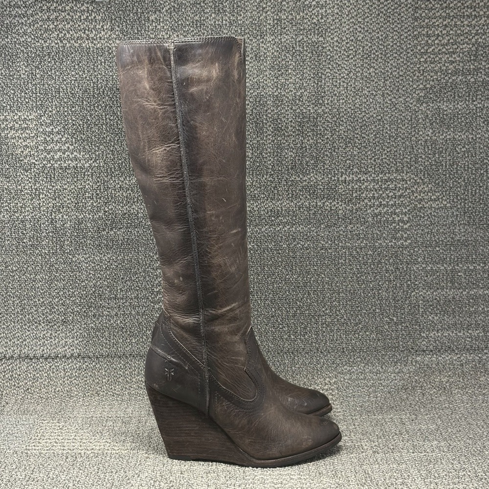 Frye CeCe Seam Tall Wedge Women's 8M Slate Leather Knee High Zip Boots